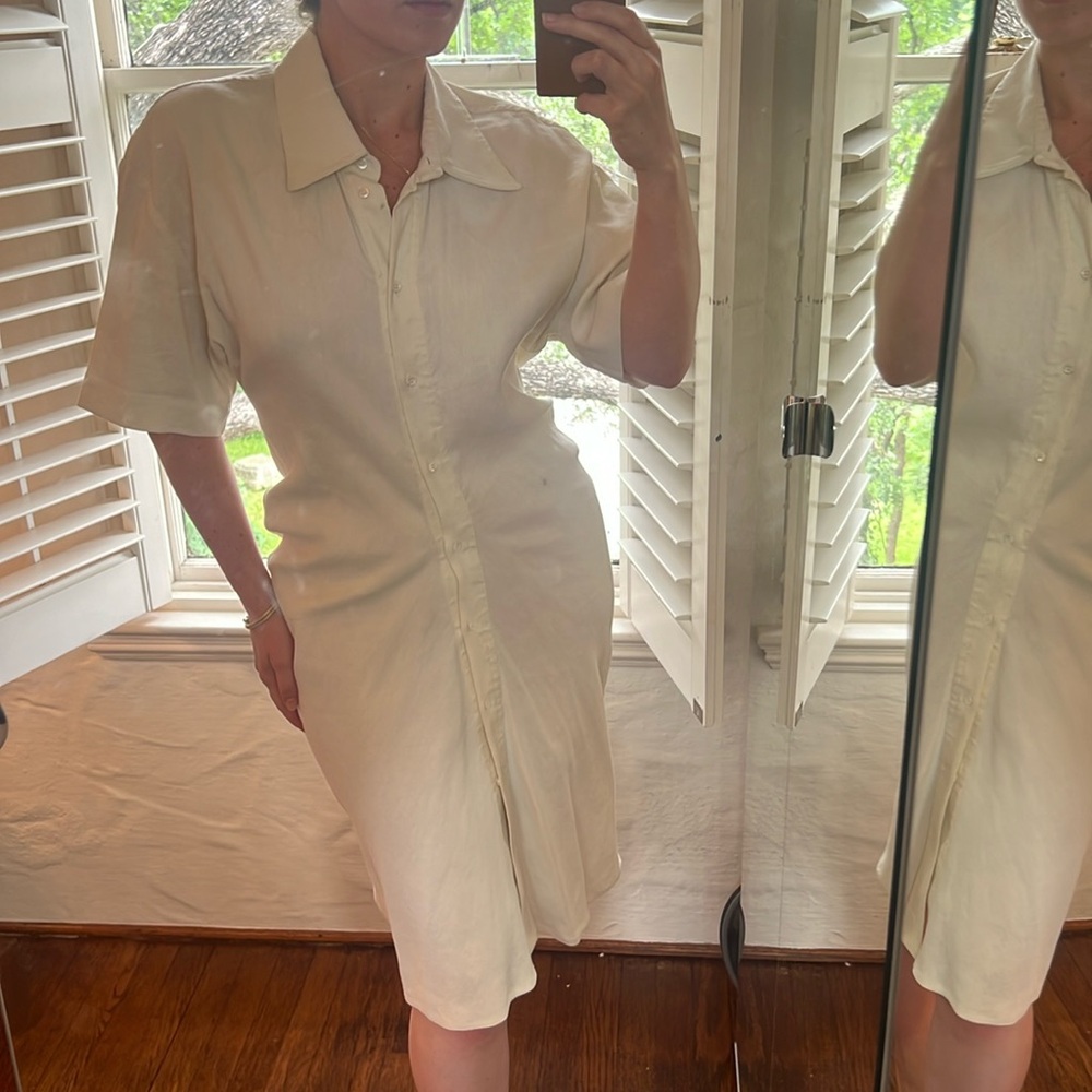 Off -White Linen Blend Midi Dress